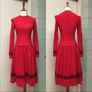 Vintage red wool embroidered dress